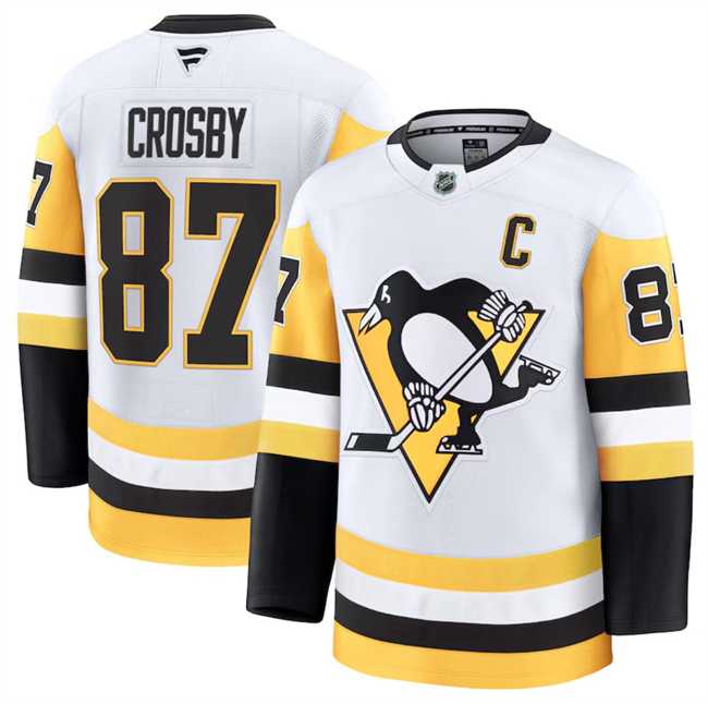 Mens Pittsburgh Penguins #87 Sidney Crosby White 2024-25 Away Stitched Hockey Jersey Dzhi->pittsburgh penguins->NHL Jersey